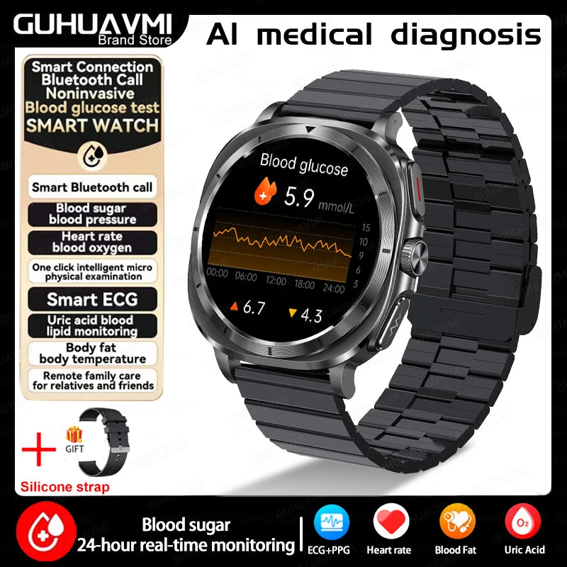 Medical Grade Smart Watch Man Blood Sugar Blood Lipid Uric Acid Monitor