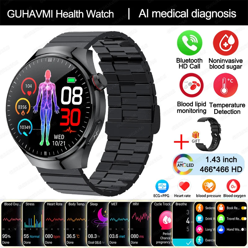 Medical Grade Smart Watch Women ECG+PPG Blood Lipid Blood Sugar Uric Acid HRV Tester AMOLED