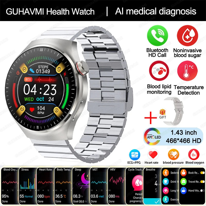 Medical Grade Smart Watch Women ECG+PPG Blood Lipid Blood Sugar Uric Acid HRV Tester AMOLED