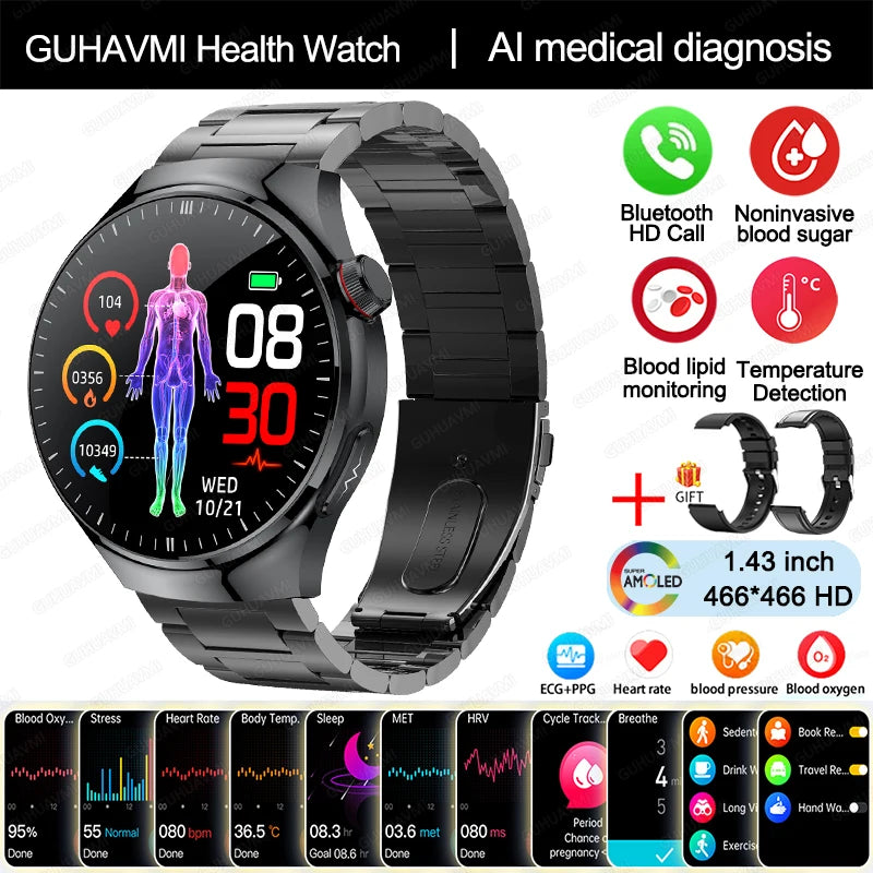 Medical Grade Smart Watch Women ECG+PPG Blood Lipid Blood Sugar Uric Acid HRV Tester AMOLED