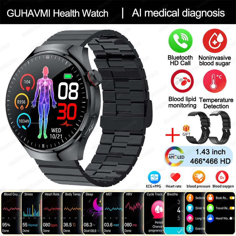 Medical Grade Smart Watch Women ECG+PPG Blood Lipid Blood Sugar Uric Acid HRV Tester AMOLED