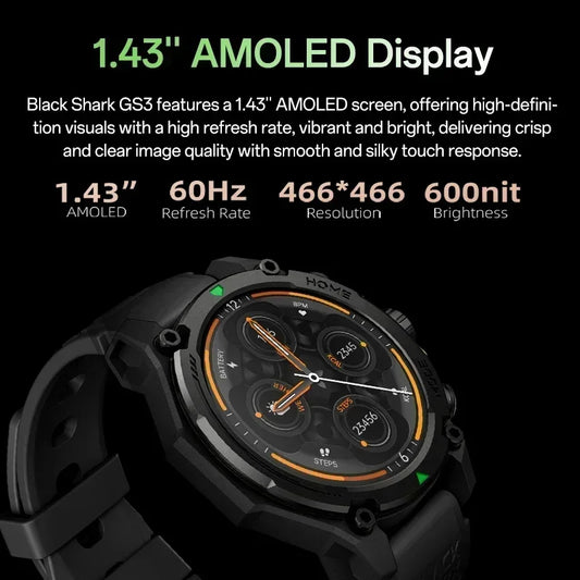 Blackshark GS3 Smart Watch 1.43"AMOLED Display GPS Satellite Positioning