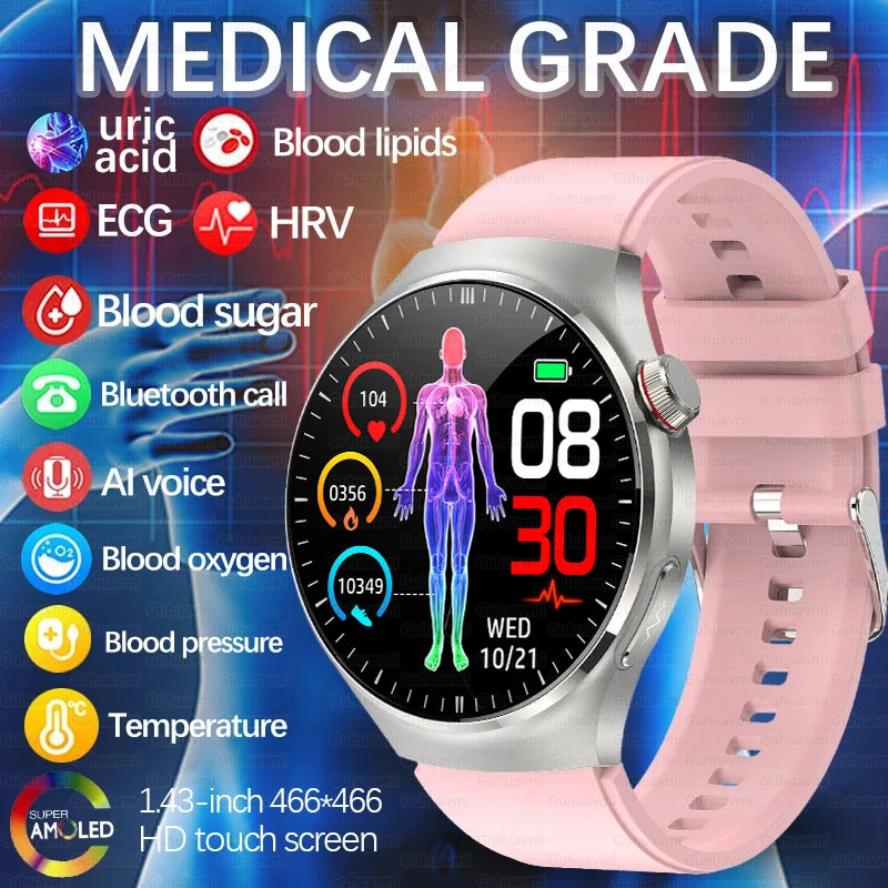 Medical Grade Smart Watch Women ECG+PPG Blood Lipid Blood Sugar Uric Acid HRV Tester AMOLED