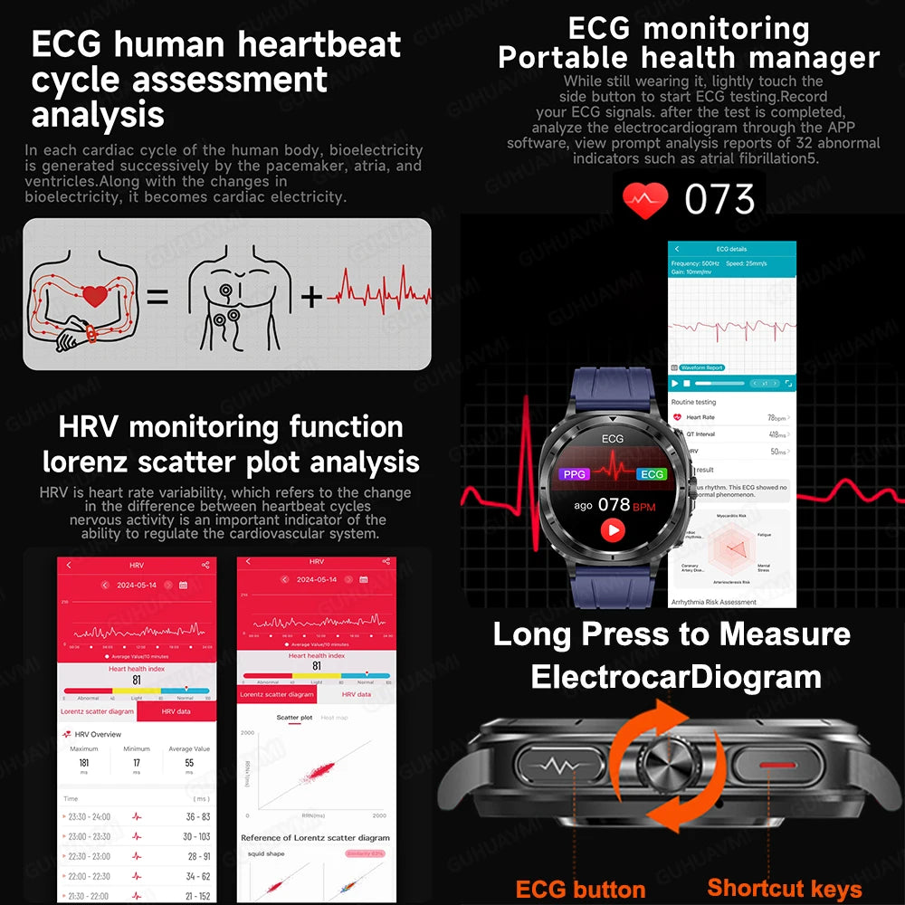 Medical Grade Smart Watch Man Blood Sugar Blood Lipid Uric Acid Monitor