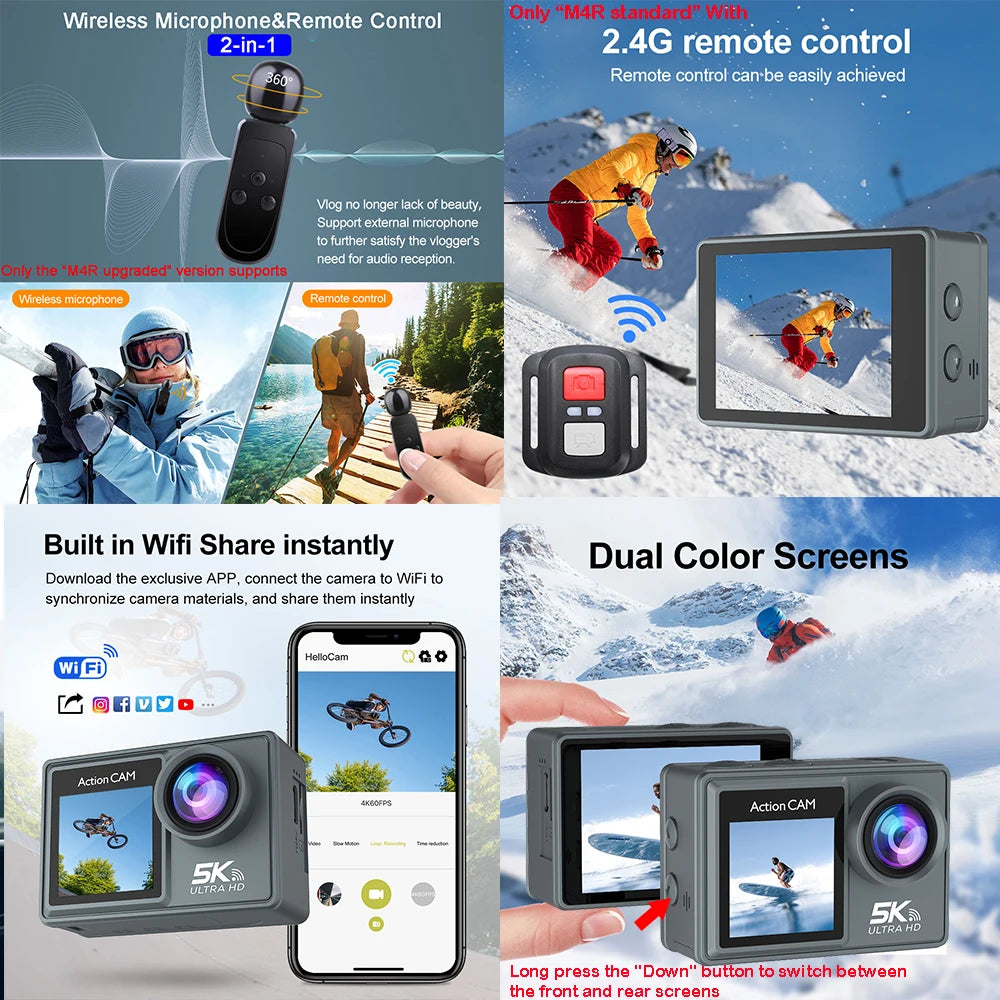 Action Camera Dual IPS Touch LCD Waterproof Sport