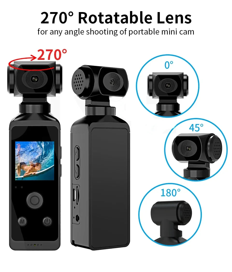 Action Camera 270° Rotatable Vlog Wifi Mini Sports Cam Waterproof