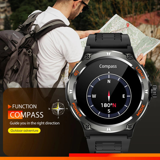 Military Smart Watch Men Waterproof LED Flashlight Sports