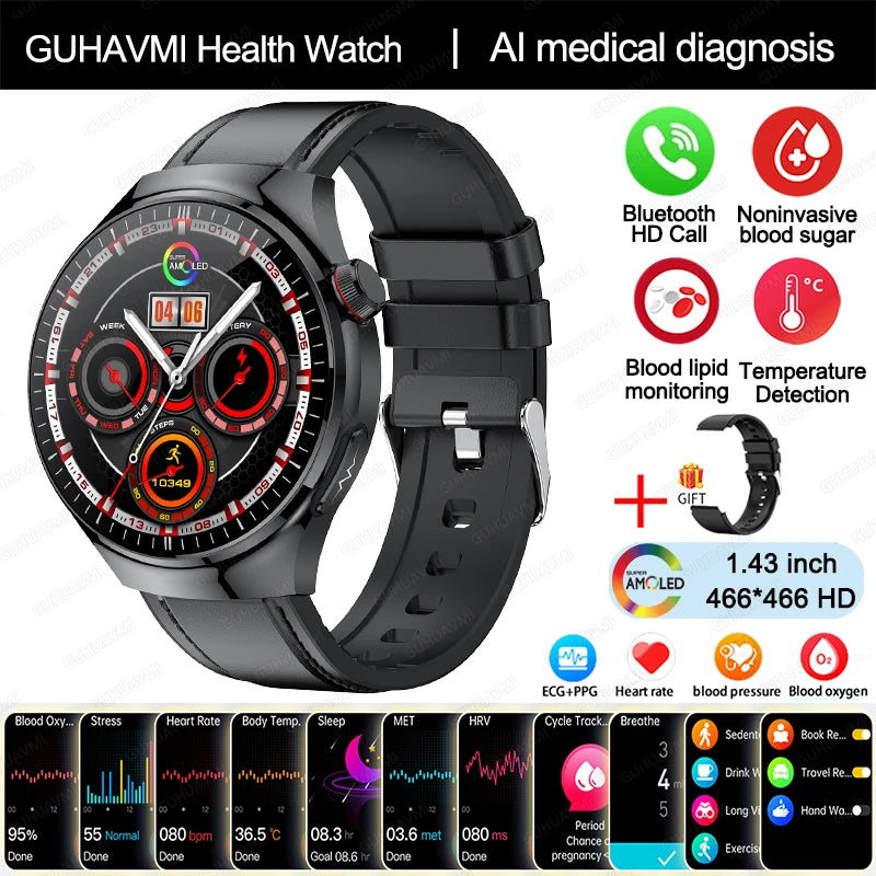 Medical Grade Smart Watch Women ECG+PPG Blood Lipid Blood Sugar Uric Acid HRV Tester AMOLED