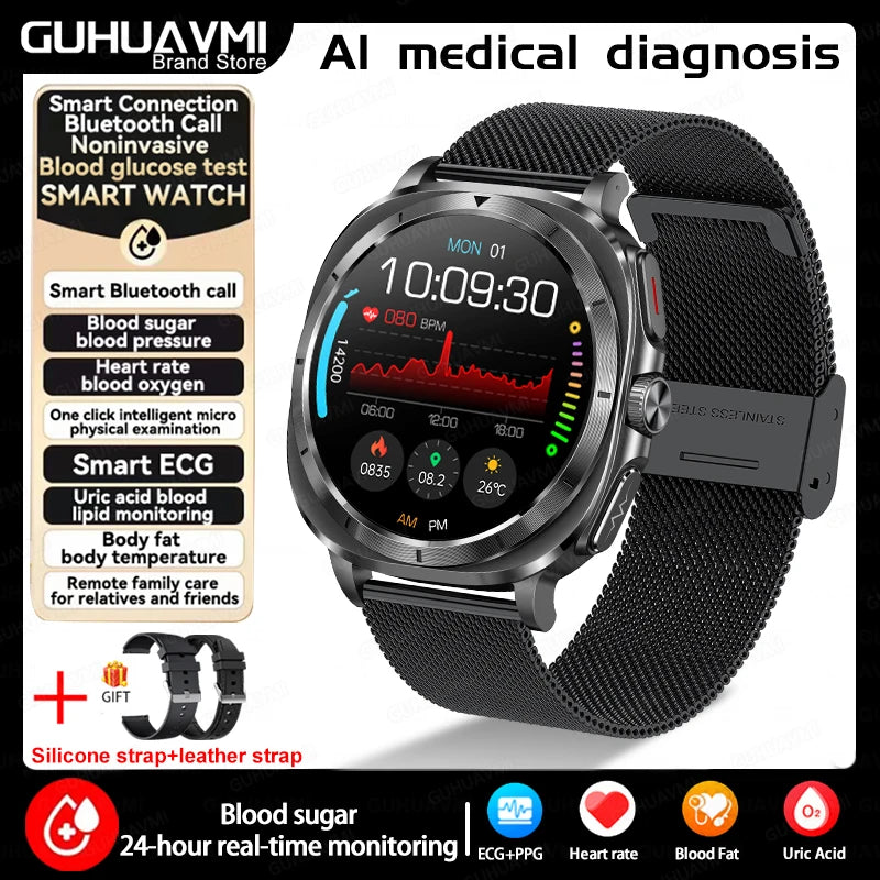 Medical Grade Smart Watch Man Blood Sugar Blood Lipid Uric Acid Monitor