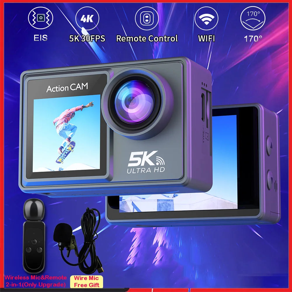 Action Camera Dual IPS Touch LCD Waterproof Sport