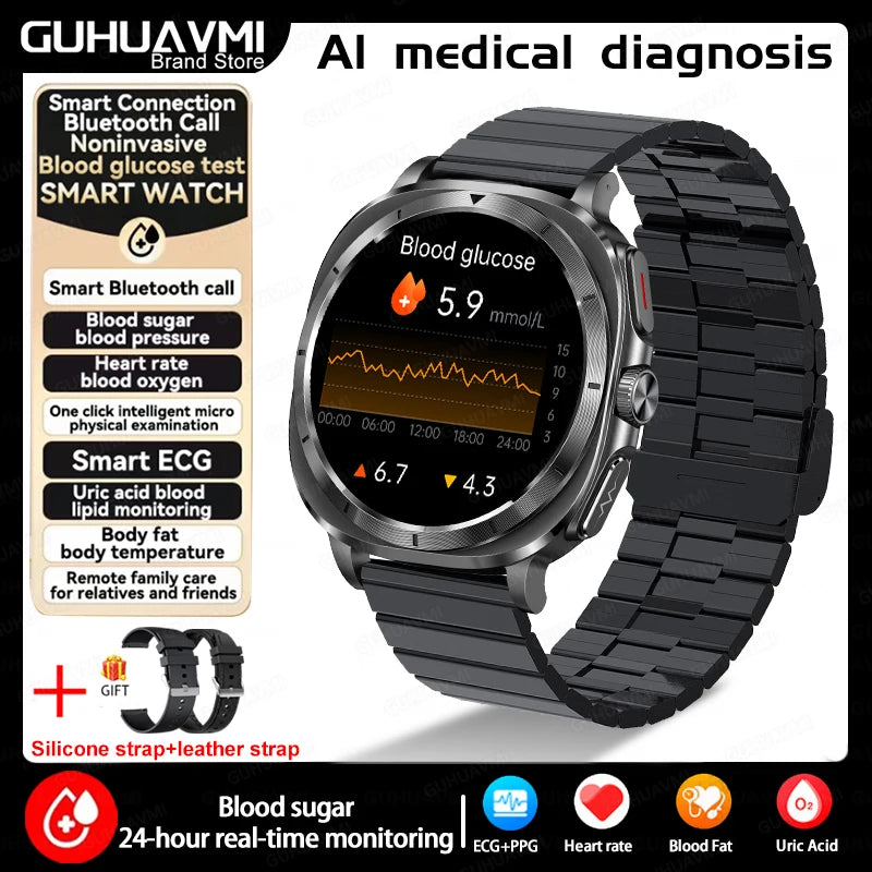 Medical Grade Smart Watch Man Blood Sugar Blood Lipid Uric Acid Monitor