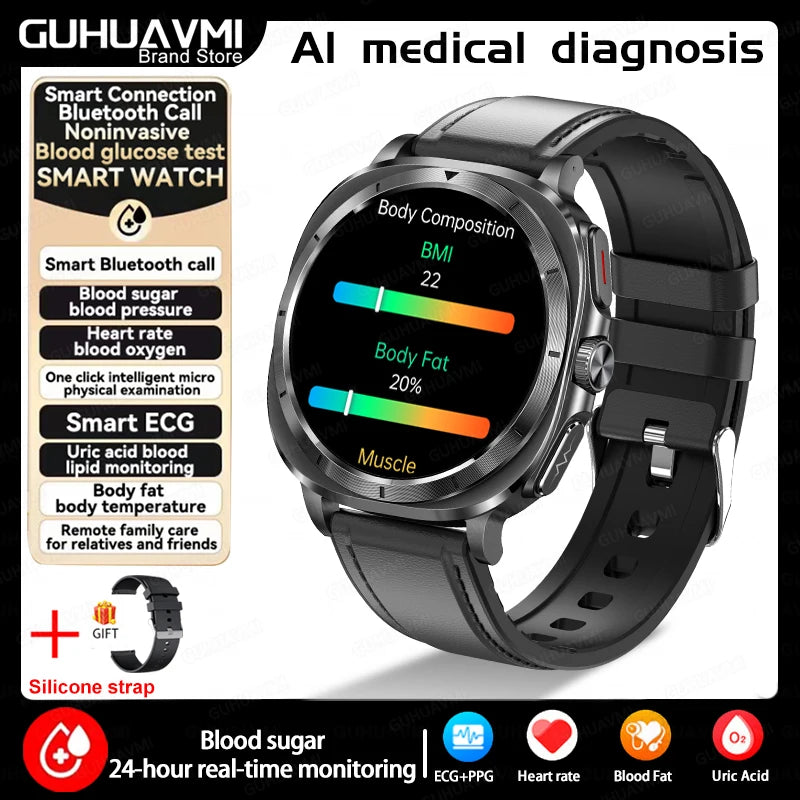 Medical Grade Smart Watch Man Blood Sugar Blood Lipid Uric Acid Monitor