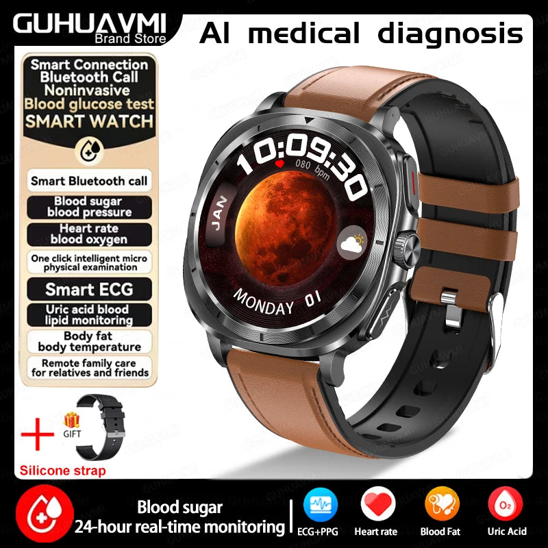 Medical Grade Smart Watch Man Blood Sugar Blood Lipid Uric Acid Monitor