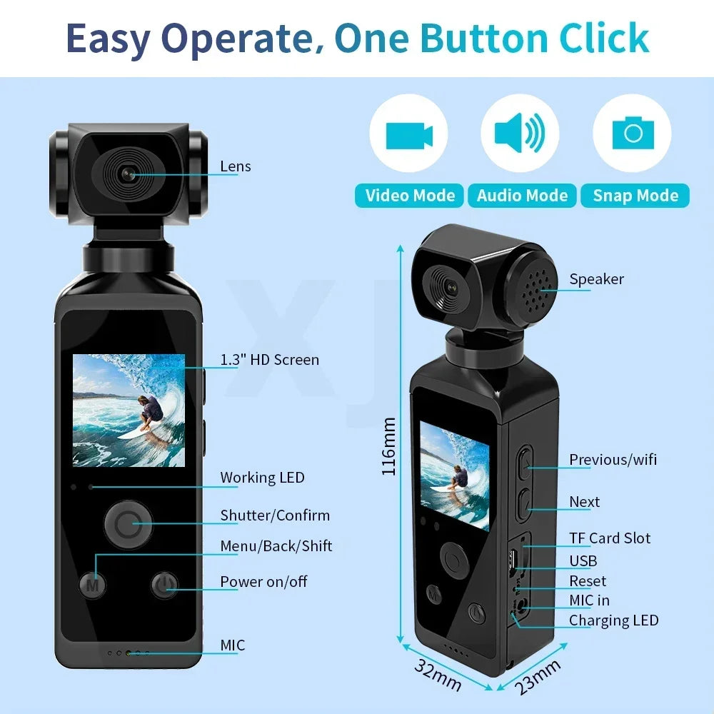 Action Camera 270° Rotatable Vlog Wifi Mini Sports Cam Waterproof