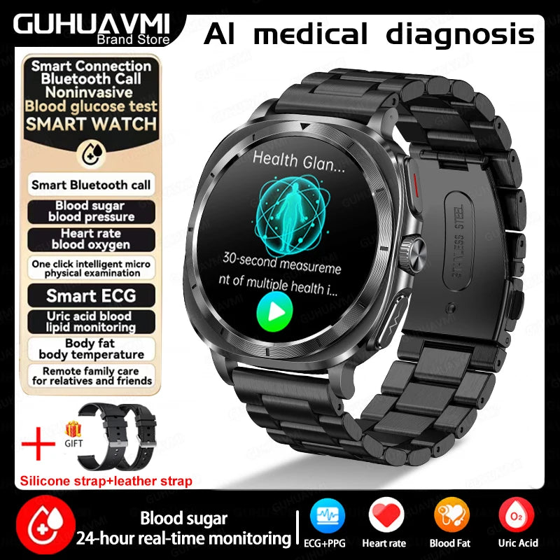 Medical Grade Smart Watch Man Blood Sugar Blood Lipid Uric Acid Monitor